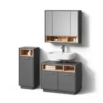 Livinity&reg; Badm&ouml;bel-Set, Anthrazit, Holzwerkstoff, 14 F&auml;cher, Rechteckig,...