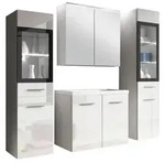 P & B Badezimmer, Wei&szlig;, Wei&szlig; Hochglanz, Glas, Holzwerkstoff, 5-teilig, 8...