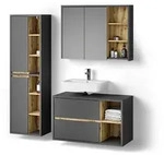 Livinity&reg; Badm&ouml;bel-Set, Anthrazit, Holzwerkstoff, 18 F&auml;cher, 2 Schubladen,