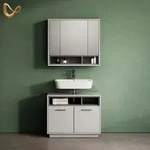 Livinity&reg; Badm&ouml;bel-Set, Grau, Holzwerkstoff, 11 F&auml;cher, Rechteckig, 80x64x40...