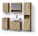Livinity&reg; Badm&ouml;bel-Set, Eiche, Holzwerkstoff, 17 F&auml;cher, 2 Schubladen,...