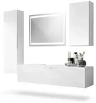 Vladon Badm&ouml;belset, Wei&szlig; Hochglanz, Holzwerkstoff, 210x185x51 cm, Badezimmer,