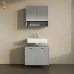 Livinity&reg; Badm&ouml;bel-Set, Grau, Holzwerkstoff, 6 F&auml;cher, Rechteckig, 70x63x45...