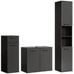 Mokebo Badm&ouml;bel-Set, Schwarz, Holzwerkstoff, 136x180x34 cm, Badezimmer,