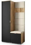Masseno Garderobenschrank, Eiche Wotan, Schwarz, Beige, Holzwerkstoff, 3...