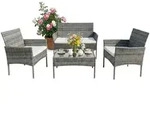 Relaxdays Gartenm&ouml;belset, Grau, Kunststoff, Metall, Glas, Loungem&ouml;bel,