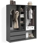 Livinity&reg; Kleiderschrank, Anthrazit, Holzwerkstoff, 9 F&auml;cher, 2 Schubladen,