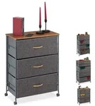 Relaxdays Schubladenschrank, Anthrazit, Metall, Textil, Holzwerkstoff, 58x74.5x30 cm,