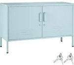 tectake Sideboard, Grau, Blau, Metall, Beton Optik, Rechteckig, 100x65x42.5 cm,
