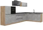 Vicco Eckk&uuml;che, Grau, Honigeiche, Holzwerkstoff, Rechteckig, 347x143x46 cm,...