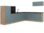 Vicco Eckk&uuml;che, Blaugrau, Honigeiche, Holzwerkstoff, Rechteckig, 327x143x46 cm,