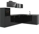 Vicco Eckk&uuml;che, Schwarz Hochglanz, Anthrazit, Holzwerkstoff, Formgebogen,