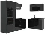 Vicco Eckk&uuml;che, Schwarz Hochglanz, Anthrazit, Holzwerkstoff, Formgebogen,