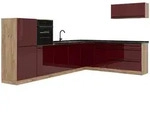 Vicco Eckk&uuml;che, Rot, Eiche, Holzwerkstoff, Rechteckig, 327x143x60 cm, K&uuml;chen,