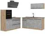 Vicco K&uuml;chenzeile, Grau, Eiche, Holzwerkstoff, Rechteckig, 160x143x46 cm,...
