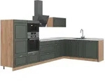Vicco Eckk&uuml;che, Gr&uuml;n, Eiche, Holzwerkstoff, Formgebogen, 347x153.6x60 cm,...