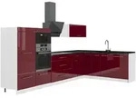 Vicco Eckk&uuml;che, Bordeaux, Wei&szlig;, Holzwerkstoff, Formgebogen, 347x153.6x60 cm,