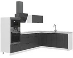 Vicco Eckk&uuml;che, Dunkelgrau, Wei&szlig;, Holzwerkstoff, Formgebogen, 287x153.6x51.6...