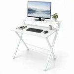 Relaxdays Schreibtisch, Wei&szlig;, Holzwerkstoff, Metall, 70x82x56 cm, Arbeitszimmer,