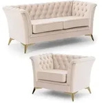 S-Style Sitzgarnitur, Beige, Textil, Echtholz,Birke, Buche, 5-Sitzer, F&uuml;llung: