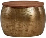 Kadima Design Couchtisch, Gold, Holz, Echtholz,Mangoholz, Rund,Rund, Gittergestell,