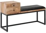 Kadima Design Sitzbank, Schwarz, Metall, Echtholz,Mangoholz, 2 Schubladen,