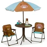 Relaxdays Kindersitzgruppe, Braun, Metall, Textil, Kunststoff, Gartenm&ouml;bel,