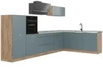 Vicco Eckk&uuml;che, Blaugrau, Honigeiche, Holzwerkstoff, Rechteckig, 347x143x60 cm,