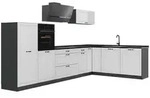 Vicco Eckk&uuml;che, Wei&szlig;, Anthrazit, Holzwerkstoff, Rechteckig, 347x143x60 cm,...
