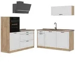Vicco K&uuml;chenzeile, Wei&szlig;, Honigeiche, Holzwerkstoff, Rechteckig, 160x143x60 cm,