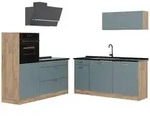 Vicco K&uuml;chenzeile, Blaugrau, Eiche, Holzwerkstoff, Rechteckig, 160x143x60 cm,