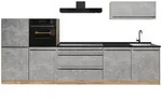 Vicco K&uuml;chenzeile, Grau, Honigeiche, Holzwerkstoff, Rechteckig, 340x143x60 cm,
