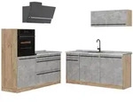 Vicco K&uuml;chenzeile, Grau, Eiche, Holzwerkstoff, Rechteckig, 160x143x60 cm,...