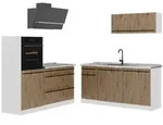 Vicco K&uuml;chenzeile, Eiche Artisan, Wei&szlig;, Holzwerkstoff, Rechteckig, 160x143x60...