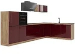 Vicco Eckk&uuml;che, Rot, Eiche, Holzwerkstoff, Rechteckig, 347x143x60 cm, K&uuml;chen,