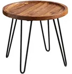 Kadima Design Couchtisch, Braun, Metall, Echtholz,Sheesham, Rund,Rund, Haarnadel,