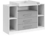 Vicco Wickelkommode, Wei&szlig;, Grau, Holzwerkstoff, 2 F&auml;cher, 3 Schubladen,...