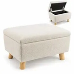 Relaxdays Fusshocker, Beige, Kunststoff, Holz, Textil, 40x28x30 cm, Wohnzimmer,