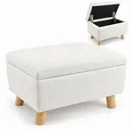 Relaxdays Fusshocker, Wei&szlig;, Kunststoff, Holz, Textil, 40x28x30 cm, Wohnzimmer,