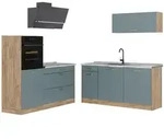 Vicco K&uuml;chenzeile, Blaugrau, Eiche, Holzwerkstoff, Rechteckig, 160x143x60 cm,