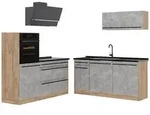 Vicco K&uuml;chenzeile, Grau, Eiche, Holzwerkstoff, Rechteckig, 160x143x60 cm,...