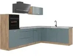 Vicco Eckk&uuml;che, Blaugrau, Honigeiche, Holzwerkstoff, Formgebogen, 287x206.8x60...