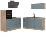 Vicco K&uuml;chenzeile, Blaugrau, Eiche, Holzwerkstoff, Rechteckig, 160x143x60 cm,