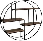 Kadima Design Wandregal, Schwarz, Holz, Echtholz,Mangoholz, Rund, 70x70x18 cm,
