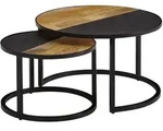 Kadima Design Couchtisch, Schwarz, Metall, Echtholz,Mangoholz, Rund,Rund,