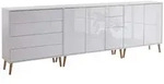 Mid.you Sideboard Mailand Set 7 + HF, Wei&szlig;, Wei&szlig; Hochglanz, Holz, 4 F&auml;cher, 6