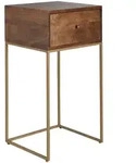 Kadima Design Nachttisch, Gold, Metall, Echtholz,Mangoholz, 1 Schubladen,