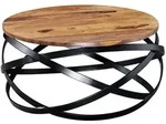Kadima Design Couchtisch, Braun, Metall, Echtholz,Sheesham, Rund,Rund, Gittergestell,