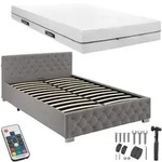 tectake Bettset, Dunkelgrau, Holz, 140x200 cm, Schlafzimmer, Betten, Polsterbetten