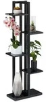 Relaxdays Pflanzenregal, Schwarz, Metall, Holzwerkstoff, 43x117x22 cm, Wohnzimmer,